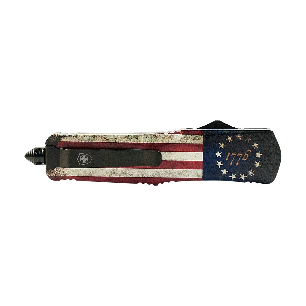 templar knife sbrf331 gen ii betsy ross flag small 2.69" otf drop point plain black oxide stonewashed black 440c ss blade, 4.31" betsy ross flag aluminum handle glass breaker Templar Knife SBRF331 Gen II Betsy Ross Flag Small 2.69" OTF Drop Point Plain Black Oxide Sports South item 130569