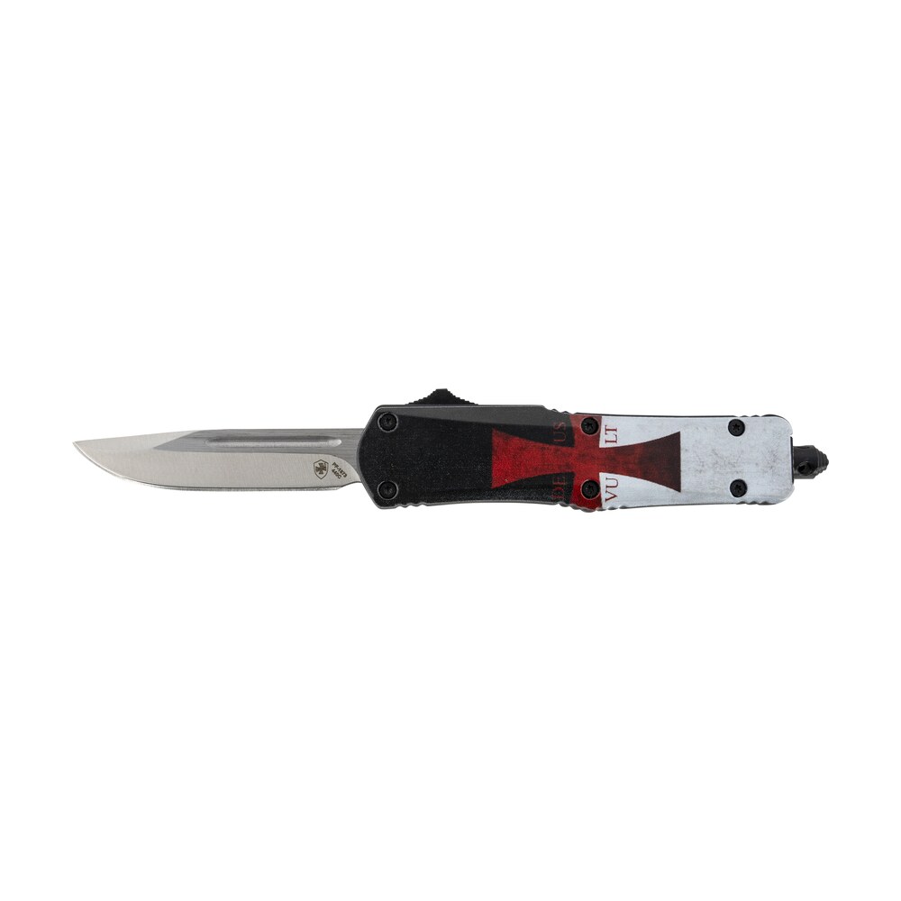 templar knife stk332 gen ii templar flag small 2.69" otf drop point plain powder coated 440c ss blade, 4.31" templar flag aluminum handle glass breaker Templar Knife STK332 Gen II Templar Flag Small 2.69" OTF Drop Point Plain Powder Coated 440C SS Sports South item 130570
