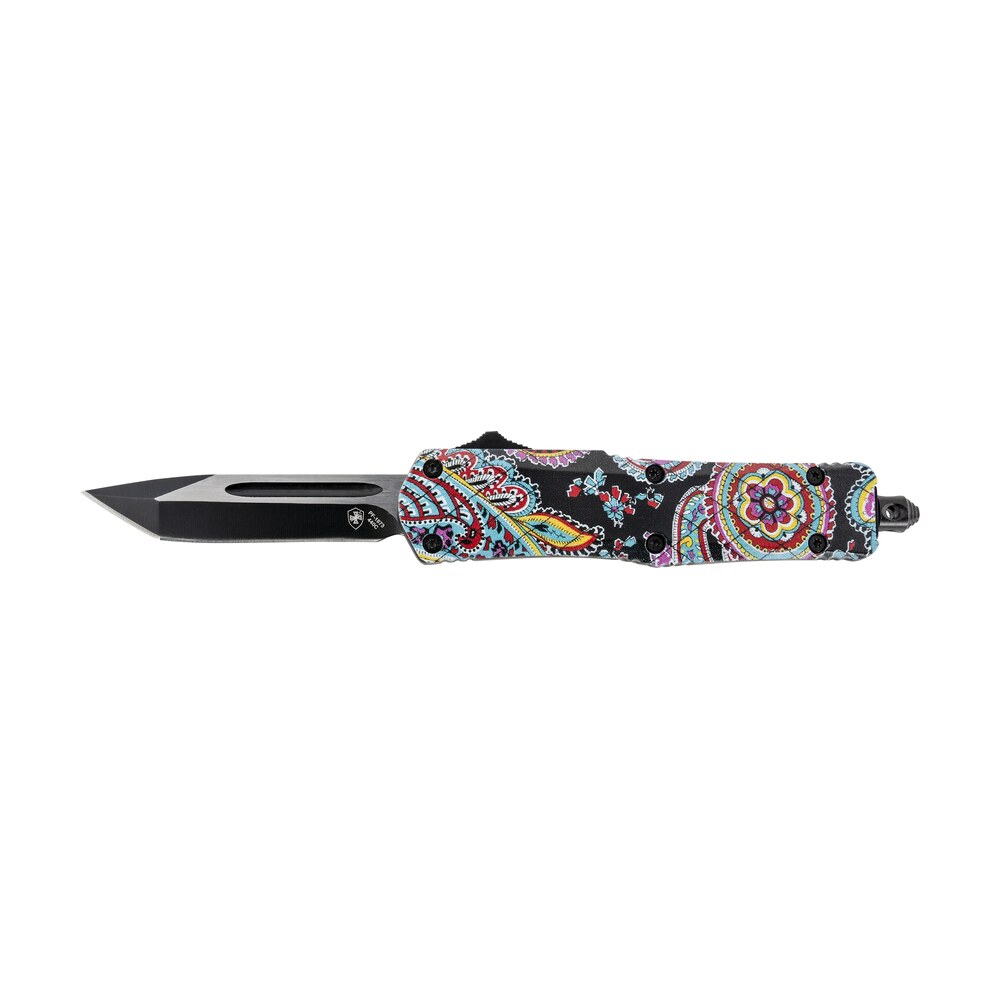 templar knife sqt231 gen ii quilt small 2.69" otf tanto plain black oxide stonewashed 440c ss blade, 4.31" multi color aluminum handle, glass breaker Templar Knife SQT231 Gen II Quilt Small 2.69" OTF Tanto Plain Black Oxide Stonewashed 440C SS Sports South item 130571