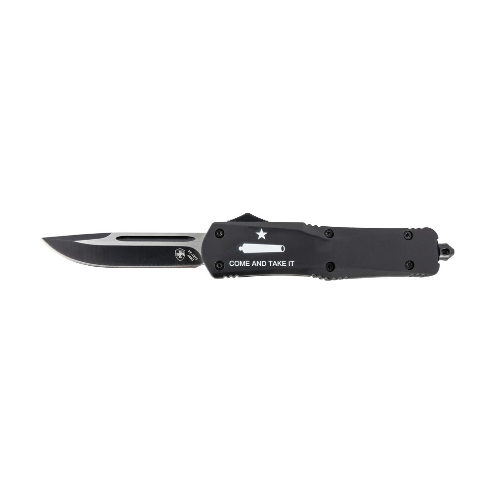 templar knife lcati331 gen ii come and take it large 3.50" otf drop point plain black oxide stonewashed 440c ss blade, 5.25" black "come and take it" aluminum handle, glass breaker Templar Knife LCATI331 Gen II Come And Take It Large 3.50" OTF Drop Point Plain Black Oxide Sports South item 130582