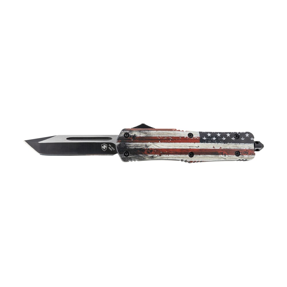 templar knife lwus231 gen ii wood us flag large 3.50" otf tanto plain black oxide stonewashed 440c ss blade, 5.25" painted wood grain us flag aluminum handle, glass breaker Templar Knife LWUS231 Gen II Wood US Flag Large 3.50" OTF Tanto Plain Black Oxide Stonewashed Sports South item 130586