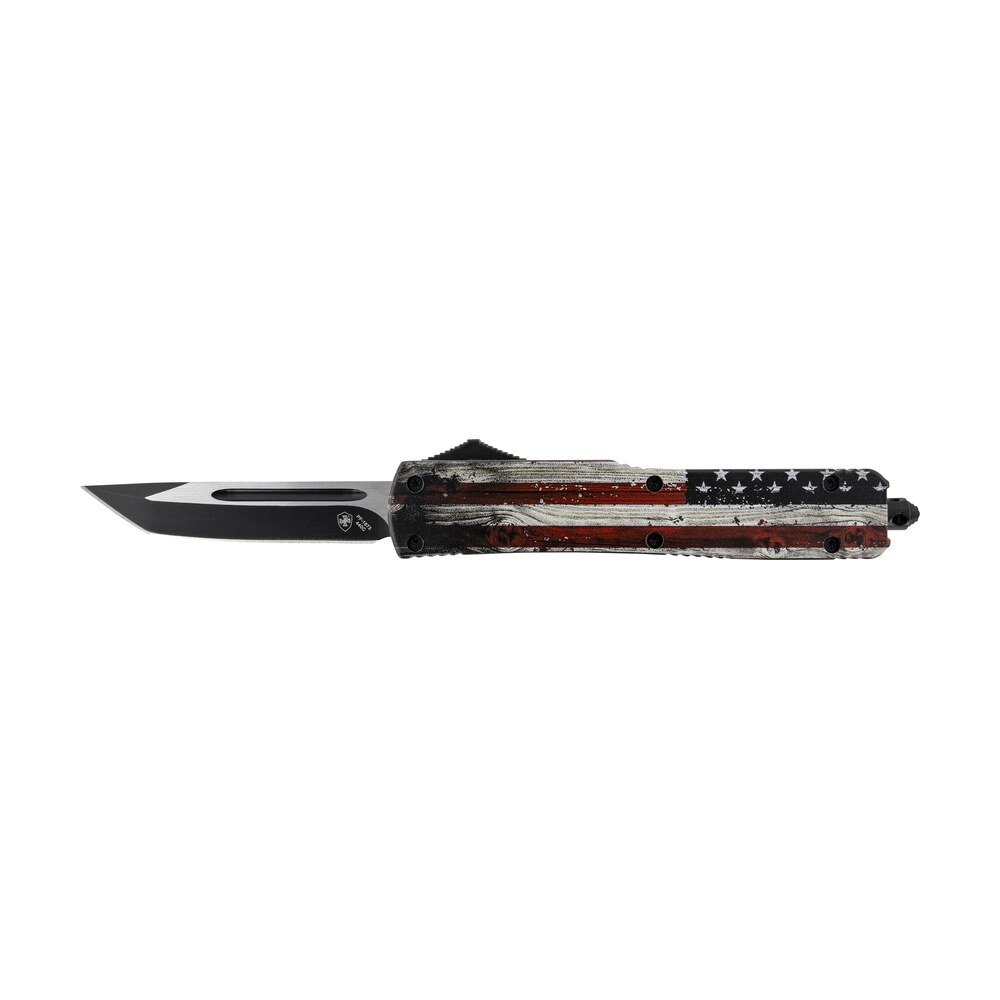 templar knife mwus231 gen ii wood us flag slim 3.43" otf tanto plain black oxide stonewashed 440c ss blade, 5.05" painted wood grain us flag aluminum handle, glass breaker Templar Knife MWUS231 Gen II Wood US Flag Slim 3.43" OTF Tanto Plain Black Oxide Stonewashed Sports South item 130587