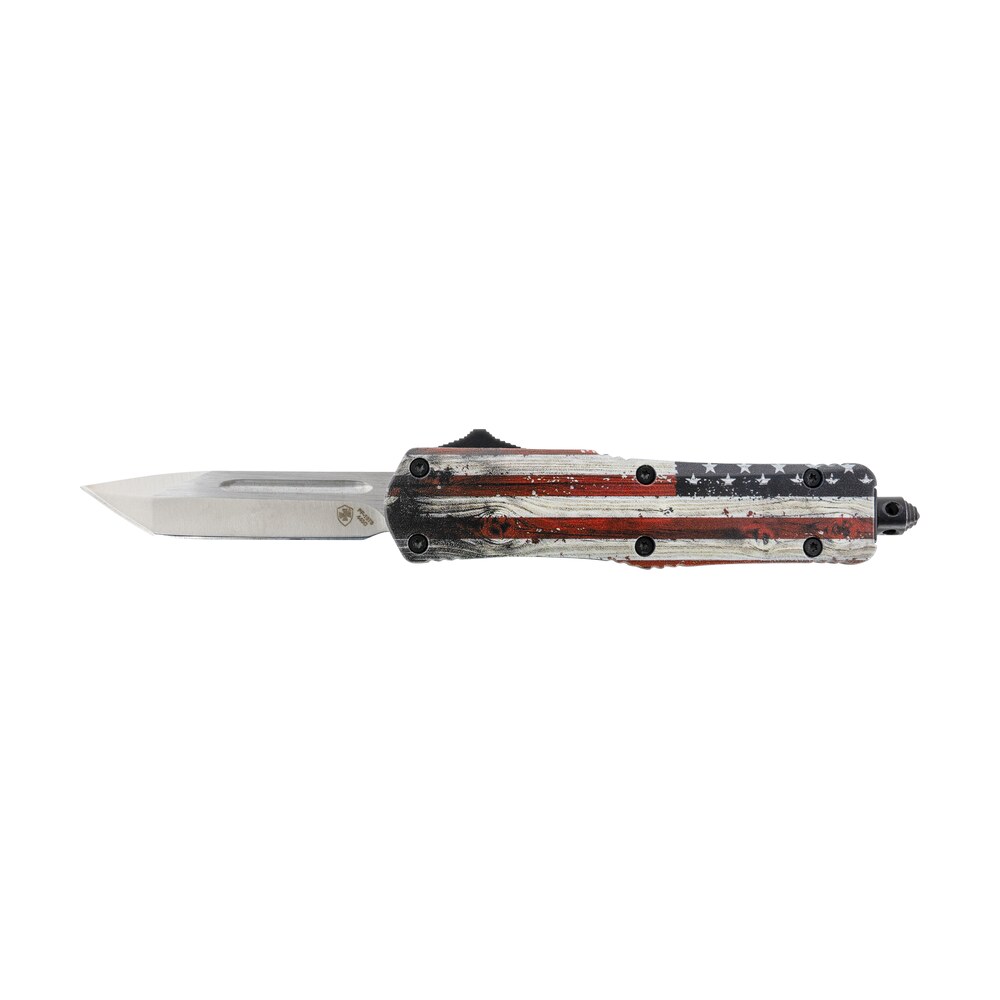 templar knife swus232 gen ii wood us flag small 2.69" otf tanto plain powder coated 440c ss blade, 4.31" painted wood grain us flag aluminum handle, glass breaker Templar Knife SWUS232 Gen II Wood US Flag Small 2.69" OTF Tanto Plain Powder Coated 440C SS Sports South item 130588