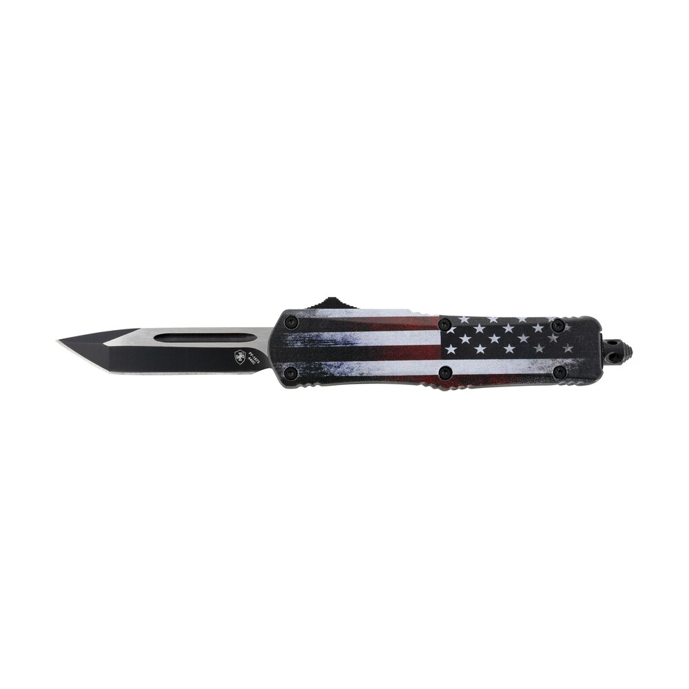 templar knife sus231 gen ii us flag small 2.69" otf tanto plain black oxide stonewashed 440c ss blade, 4.31" us flag aluminum handle, glass breaker Templar Knife SUS231 Gen II US Flag Small 2.69" OTF Tanto Plain Black Oxide Stonewashed 440C SS Sports South item 130595
