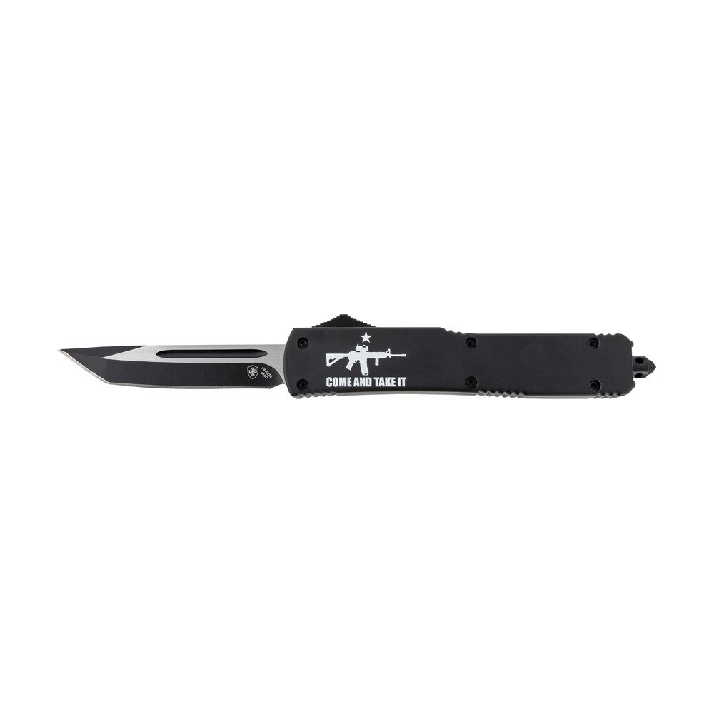templar knife mar15231 gen ii come and take it slim 3.43" otf tanto plain black oxide stonewashed 440c ss blade, 5.05" black w/ "come and take it" ar 15 gun aluminum handle, glass breaker Templar Knife MAR15231 Gen II Come And Take It Slim 3.43" OTF Tanto Plain Black Oxide Sports South item 130597