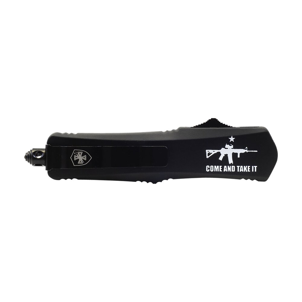 templar knife sar15531 gen ii come and take it small 2.69" otf tanto part serrated black oxide 440c ss blade, 4.31" black w/ "come and take it" ar 15 gun aluminum handle, glass breaker Templar Knife SAR15531 Gen II Come And Take It Small 2.69" OTF Tanto Part Serrated Black Oxide Sports South item 130598