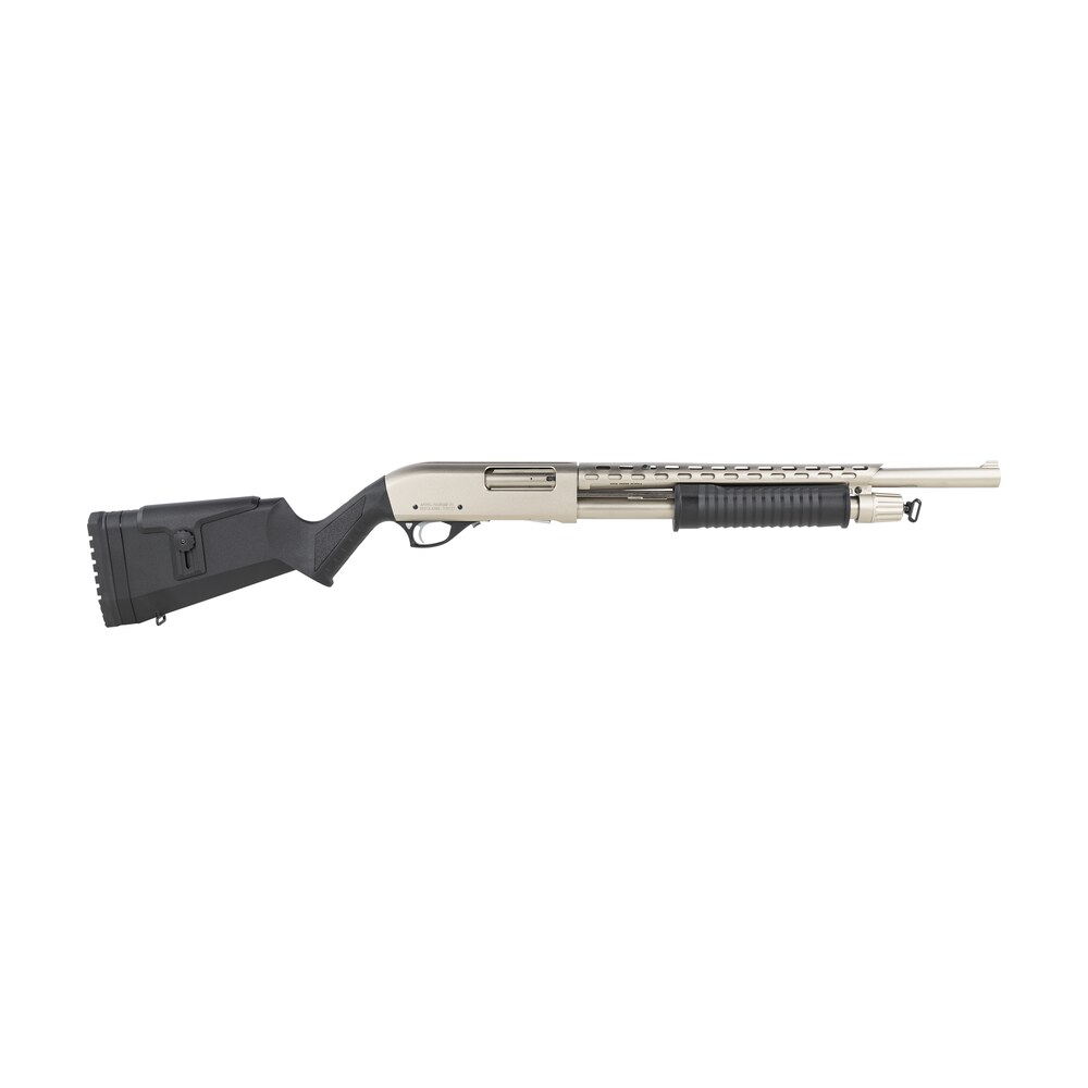 rock island agm5 all generations 12 gauge pump 3" 5+1 18.50" with heat shield, nickel barrel/rec, black synthetic furniture, adj. comb stock Rock Island AGM5 All Generations 12 Gauge Pump 3" 5+1 18.50" Sports South item 130655