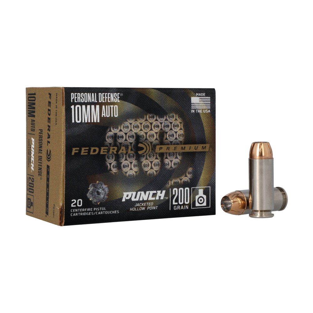 federal pd10p1 punch personal defense 10mmauto 200gr jacketed hollow point 20 per box/10 case Federal PD10P1 Punch Personal Defense 10mmAuto 200gr Jacketed Hollow Point 20 Per Box/10 Case Sports South item 130704