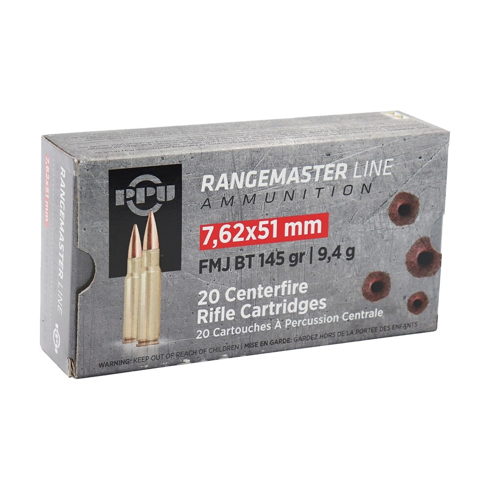 ppu pprm762 rangemaster 7.62x51mmnato 145gr full metal jacket boat tail 20 per box/25 case PPU PPRM762 Rangemaster 7.62x51mmNATO 145gr Full Metal Jacket Boat Tail 20 Per Box/25 Case Sports South item 131011