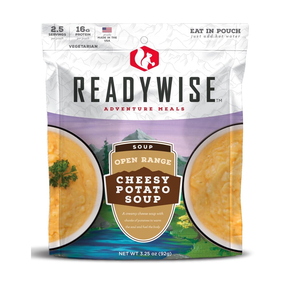 readywise rw05010 outdoor food kit open range cheesy potato soup 2.5 servings in a resealable pouch, 6 per case ReadyWise RW05010 Outdoor Food Kit Open Range Cheesy Potato Soup 2.5 Servings In A Resealable Sports South item 131353