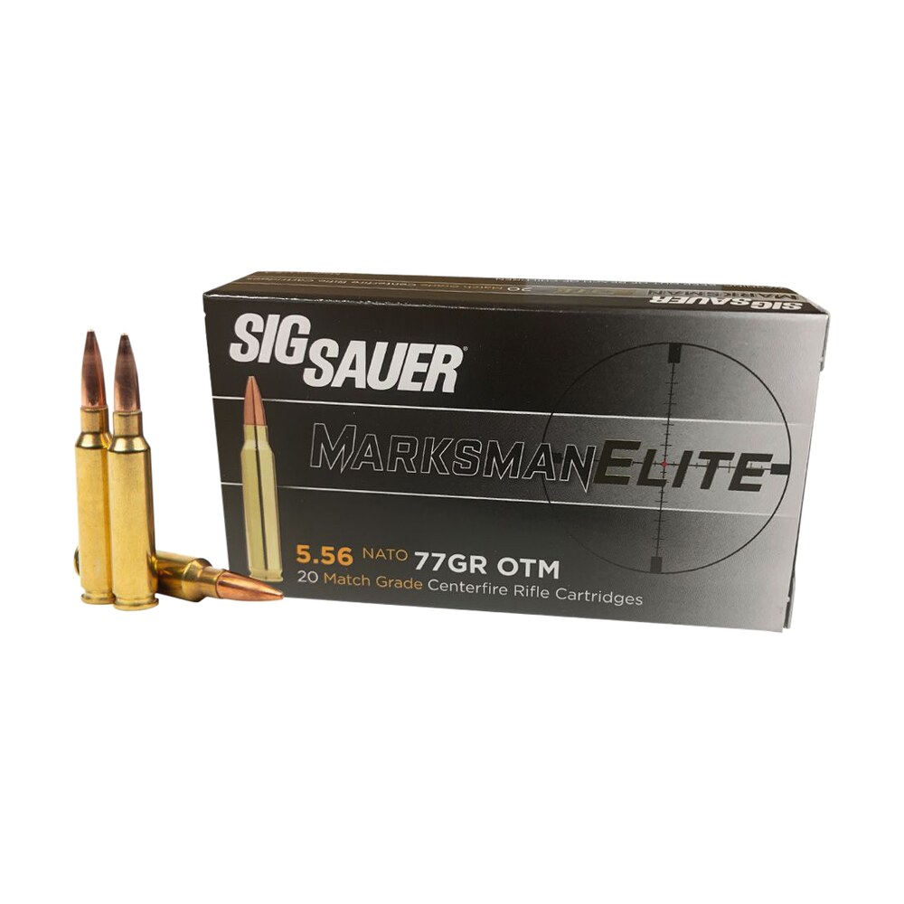 sig sauer e556m420 marksman 5.56x45mm nato 77 gr open tip match 20 per box/ 10 case Sig Sauer E556M420 Marksman 5.56x45mm NATO 77 gr Open Tip Match 20 Per Box/ 10 Case Sports South item 131563