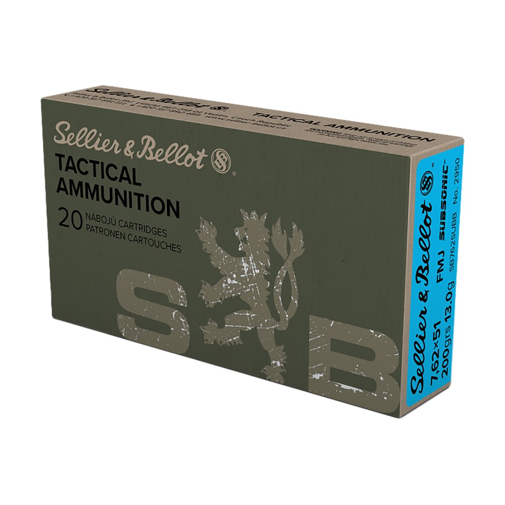 sellier & bellot sb762subb rifle 308win 200gr full metal jacket subsonic 20 per box/25 case Sellier & Bellot SB762SUBB Rifle 308Win 200gr Full Metal Jacket Subsonic 20 Per Box/25 Case Sports South item 131632