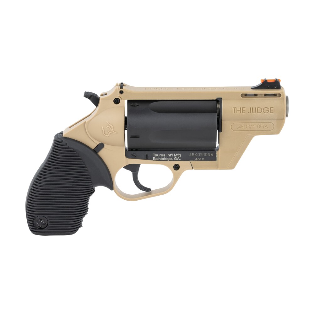 taurus 2 441021fde judge public defender 45 colt (lc)/410 gauge 5rd 2.50" flat dark earth barrel & frame matte black cylinder black ribber grip Taurus 2-441021FDE Judge Public Defender 45 Colt (LC)/410 Gauge 5rd 2.50" Flat Dark Earth Sports South item 131988