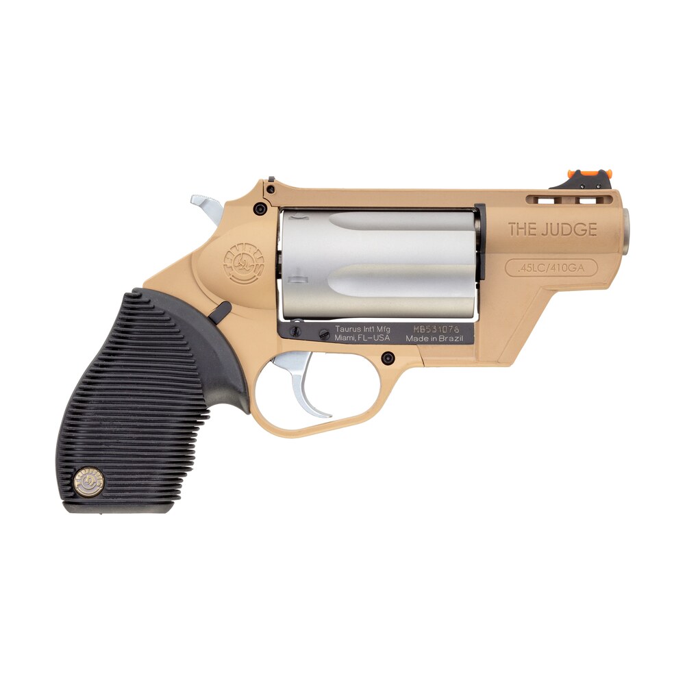 taurus 2 441029fde judge public defender 45 colt (lc)/410 gauge 5rd 2.50" flat dark earth barrel & frame matte stainless cylinder black ribber grip Taurus 2-441029FDE Judge Public Defender 45 Colt (LC)/410 Gauge 5rd 2.50" Flat Dark Earth Sports South item 131990