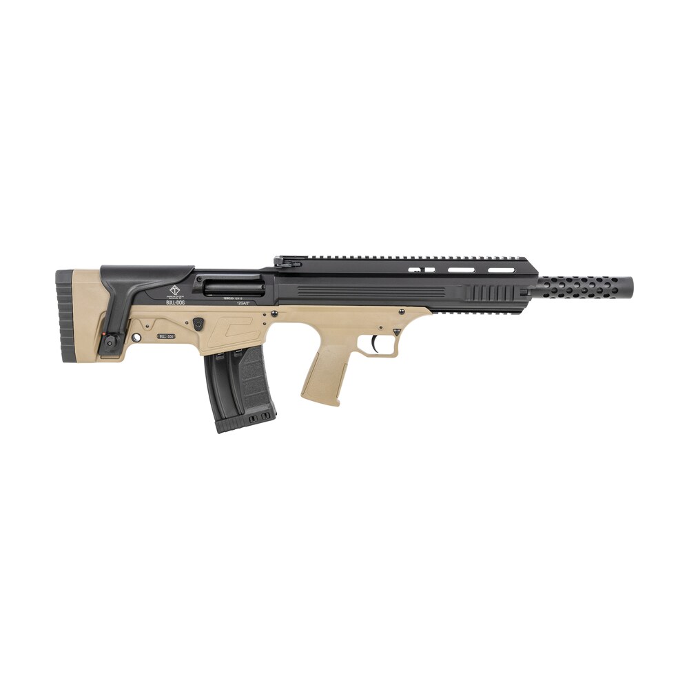 ati atig12bdt bulldog 12 gauge semi auto 3" 5+1 18.50" black steel barrel, black aluminum receiver, picatinny rail, tan fixed bullpup stoc & grip ATI ATIG12BDT Bulldog 12 Gauge Semi-Auto 3" 5+1 18.50" Black Steel Sports South item 132095