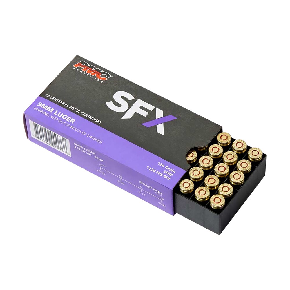 pmc 9sfx sfx 9mmluger 124gr starfire hollow point 50 per box/20 case PMC 9SFX SFx 9mmLuger 124gr StarFire Hollow Point 50 Per Box/20 Case Sports South item 132640