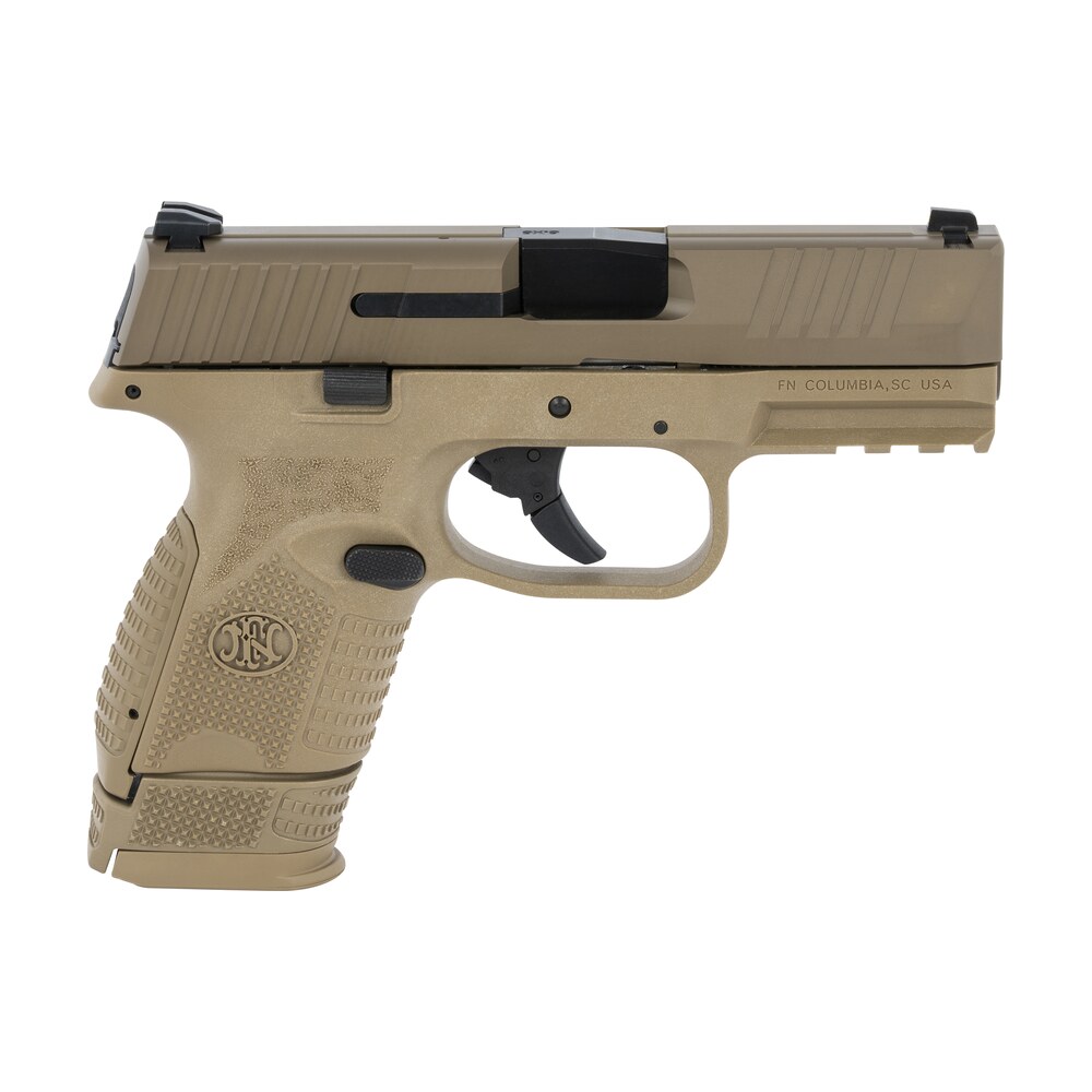 fn 66100818 509 compact 9mm luger 3.70" barrel 12+1 or 15+1, flat dark earth polymer frame with mounting rail, flat dark earth stainless steel slide, no manual safety FN 66100818 509 Compact 9mm Luger 3.70" Barrel 12+1 Or 15+1, Flat Dark Earth Polymer Frame Sports South item 133057