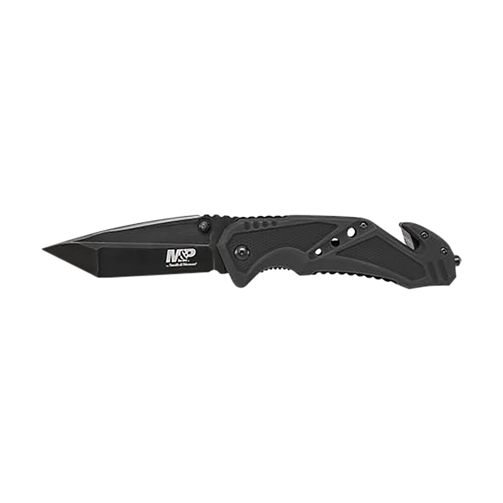 smith & wesson knives swmp11bcp m&p rescue 3.80" folding tanto plain black stainless steel blade black g10 handle features glass breaker/seat belt cutter includes pocket clip Smith & Wesson Knives SWMP11BCP M&P Rescue 3.80" Folding Tanto Plain Black Stainless Sports South item 134034