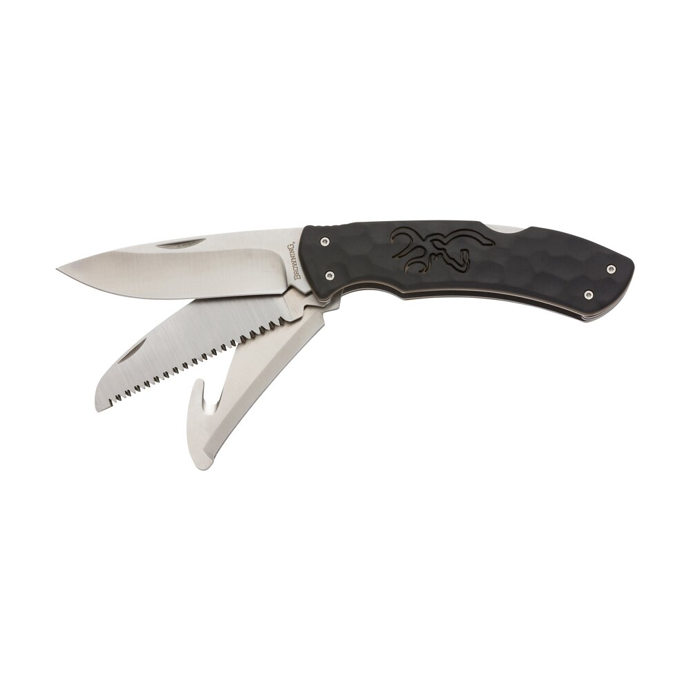 browning 3220430 primal kodiak slim 3.75" folding drop point/gut hook/saw 8cr13mov ss blade black polymer w/rubber overmold handle includes nylon belt pouch Browning 3220430 Primal Kodiak Slim 3.75" Folding Drop Point/Gut Hook/Saw 8Cr13MoV SS Blade Sports South item 134174