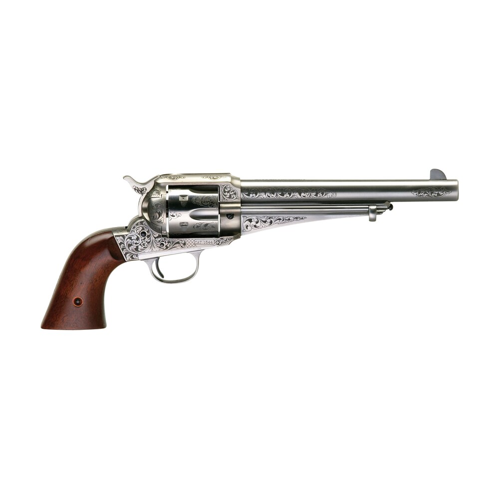 taylors & company 550394 1875 army outlaw 44 40 win caliber with 7.50" barrel, 6rd capacity cylinder, overall white engraved finish steel & walnut grip Taylors & Company 550394 1875 Army Outlaw 44-40 Win Caliber Sports South item 134578
