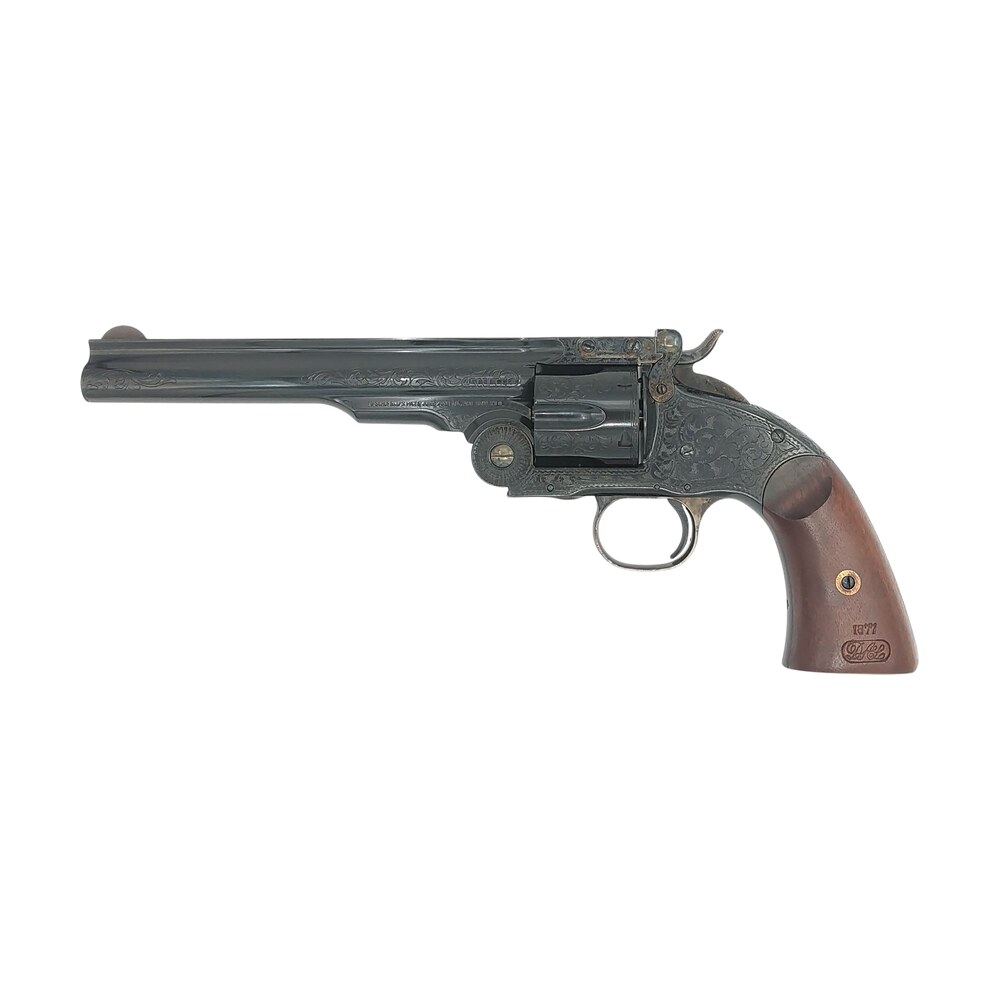 taylors & company 550652 top break schofield 44 40 win caliber with 7" barrel, 6rd capacity cylinder, overall blued engraved finish steel & walnut grip Taylors & Company 550652 Top Break Schofield 44-40 Win Caliber Sports South item 134588