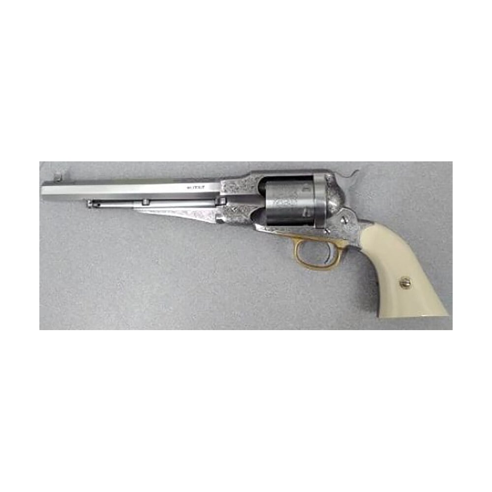 taylors & company 550763 1858 remington conversion 45 colt (lc) caliber with 8" barrel, 6rd capacity cylinder, overall nickel plated engraved finish steel & 2 piece ivory grip Taylors & Company 550763 1858 Remington Conversion 45 Colt (LC) Caliber Sports South item 134591