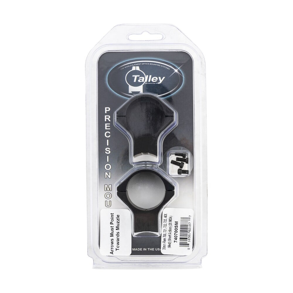talley 740700sm scope mount/ring combo black anodized aluminum 30mm tube remington 700/721/722/725/40x medium rings short action 20 moa Talley 740700SM Scope Mount/Ring Combo Black Anodized Aluminum 30mm Tube Remington Sports South item 134875