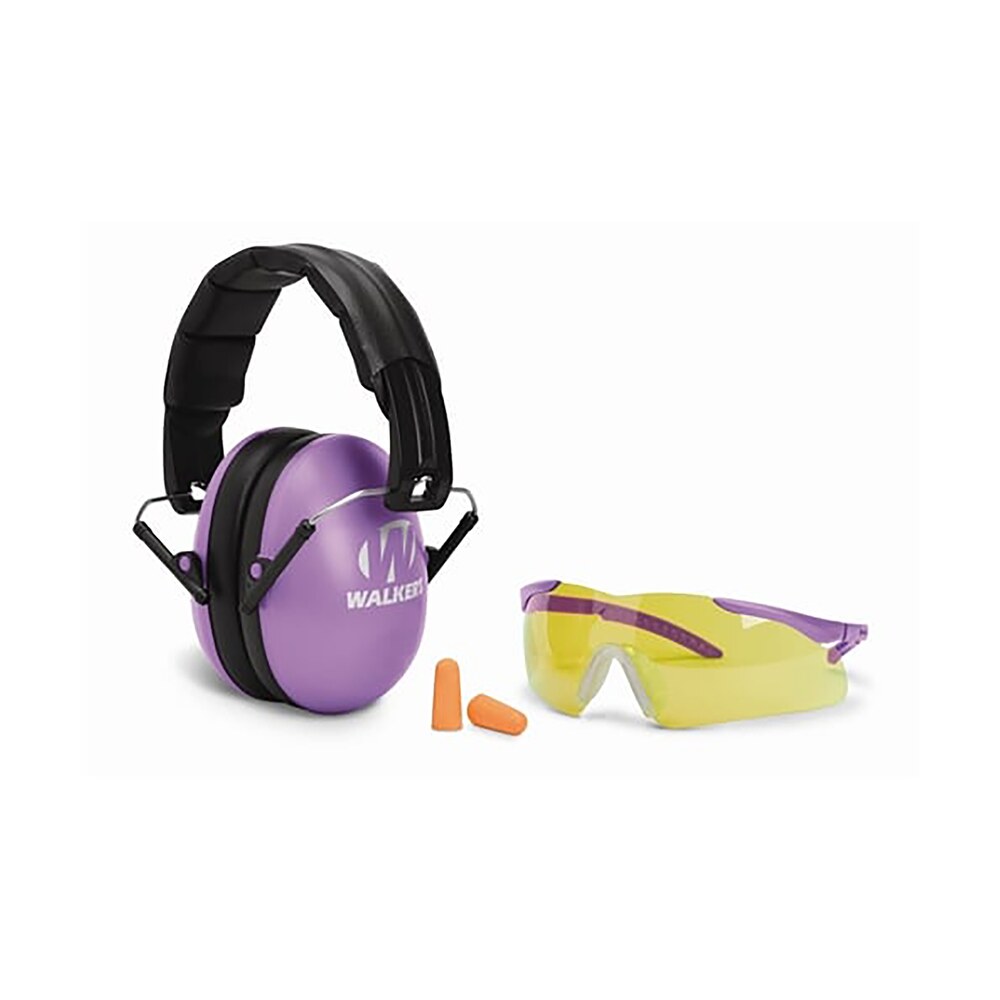 walker's gwpywfm2gfppur folding muff combo 23 db over the head folding muff, foam ear plugs, shooting glasses, purple/black polymer fits youth/women Walker's GWPYWFM2GFPPUR Folding Muff Combo 23 dB Over the Head Folding Muff, Foam Ear Plugs, Sports South item 136331