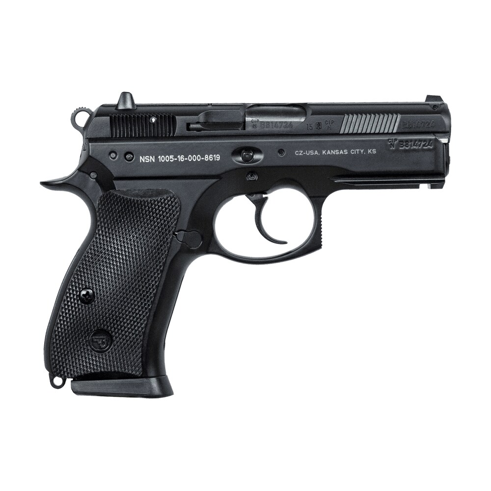 cz usa 91199 p 01 compact frame 9mm luger 15+1 3.75″ black steel barrel, black steel serrated slide, black polycoat aluminum frame w/beavertail, black rubber grip, right hand CZ-USA 91199 P-01 Compact Frame 9mm Luger 15+1 3.75" Black Steel Sports South item 13658