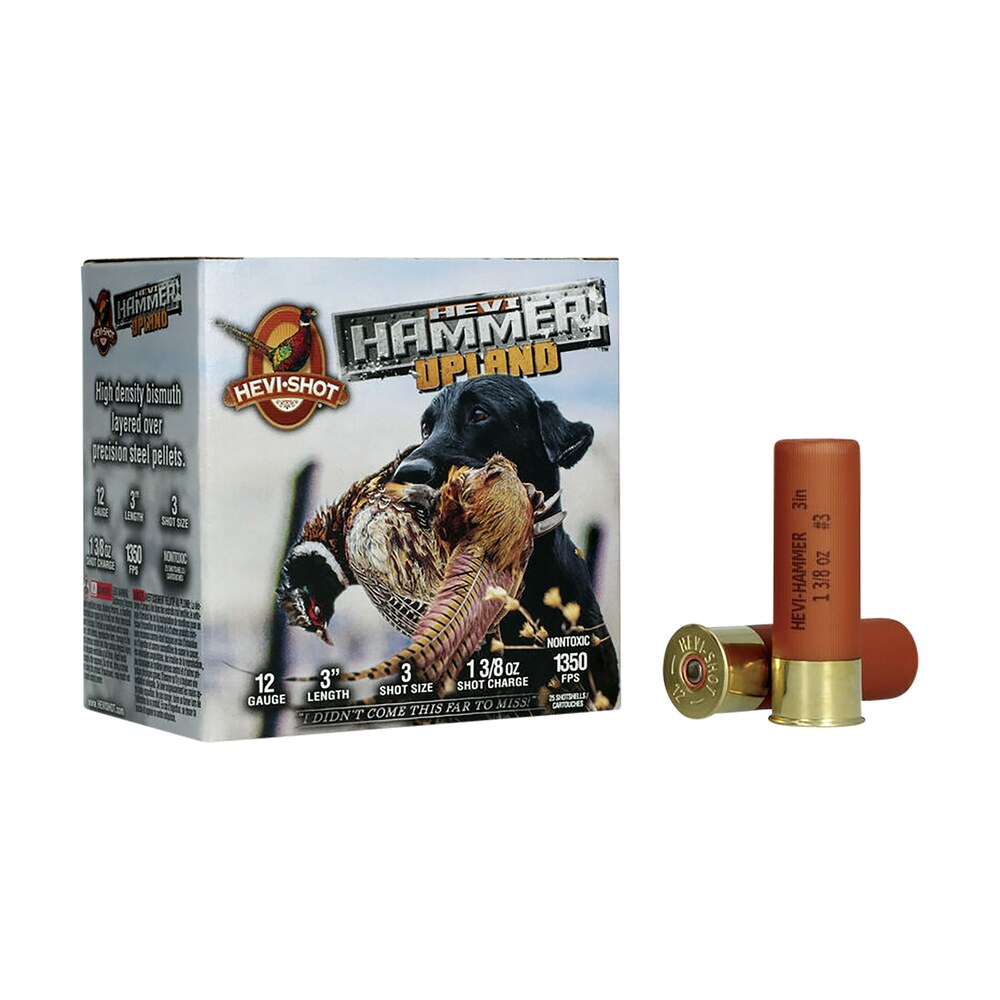 hevi shot hs29113 hevi hammer upland 12gauge 3" 1 3/8oz steel/bismuth 3shot 25 per box/10 case HEVI-Shot HS29113 HEVI-Hammer Upland 12Gauge 3" 1 3/8oz Steel/Bismuth 3Shot 25 Per Box/10 Case Sports South item 136788