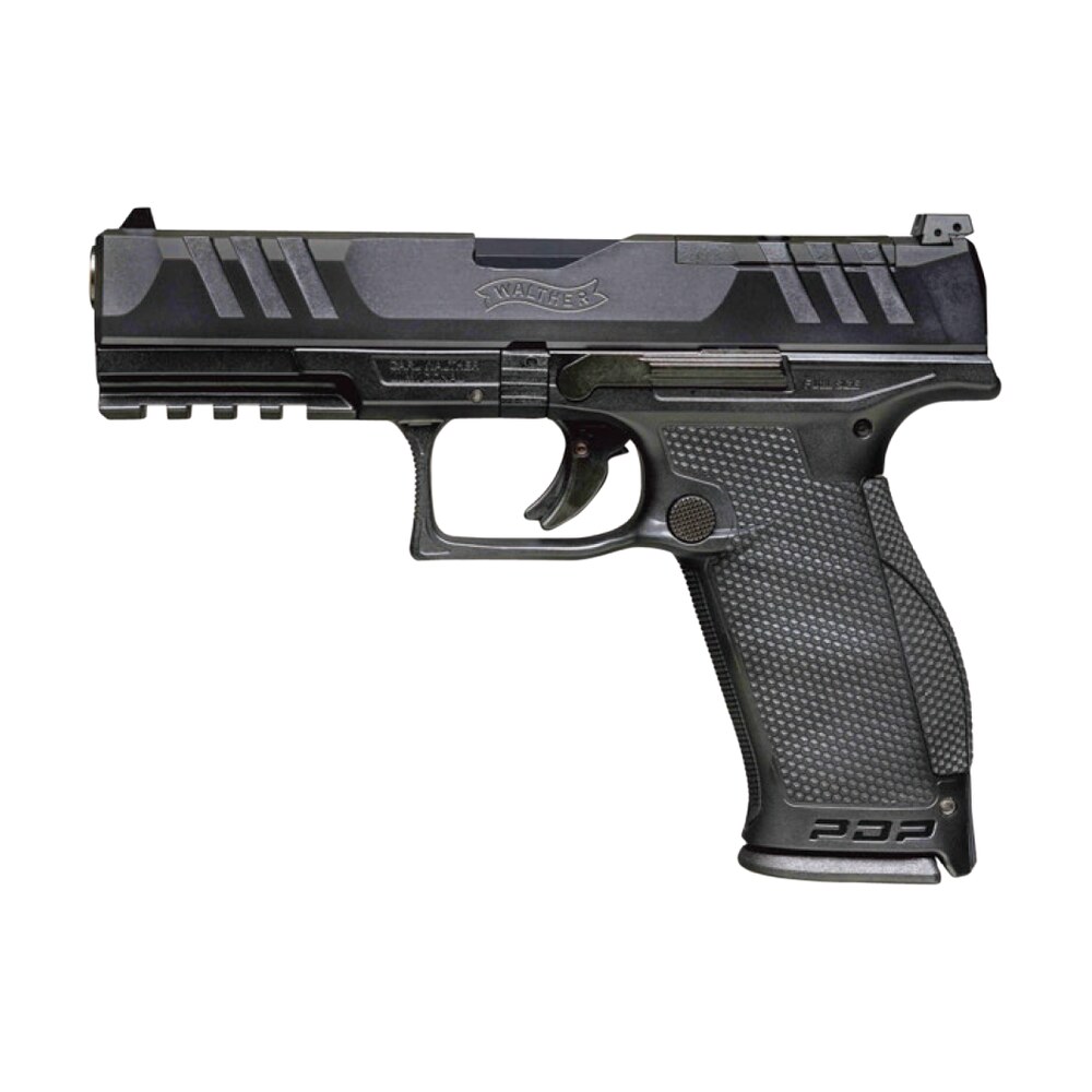 walther arms 2844001 pdp optic ready 9mm luger caliber with 5" barrel, 18+1 capacity, black finish picatinny rail frame, serrated/optic cut black steel slide & performance duty textured polymer grip Walther Arms 2844001 PDP Optic Ready 9mm Luger Caliber Sports South item 137186