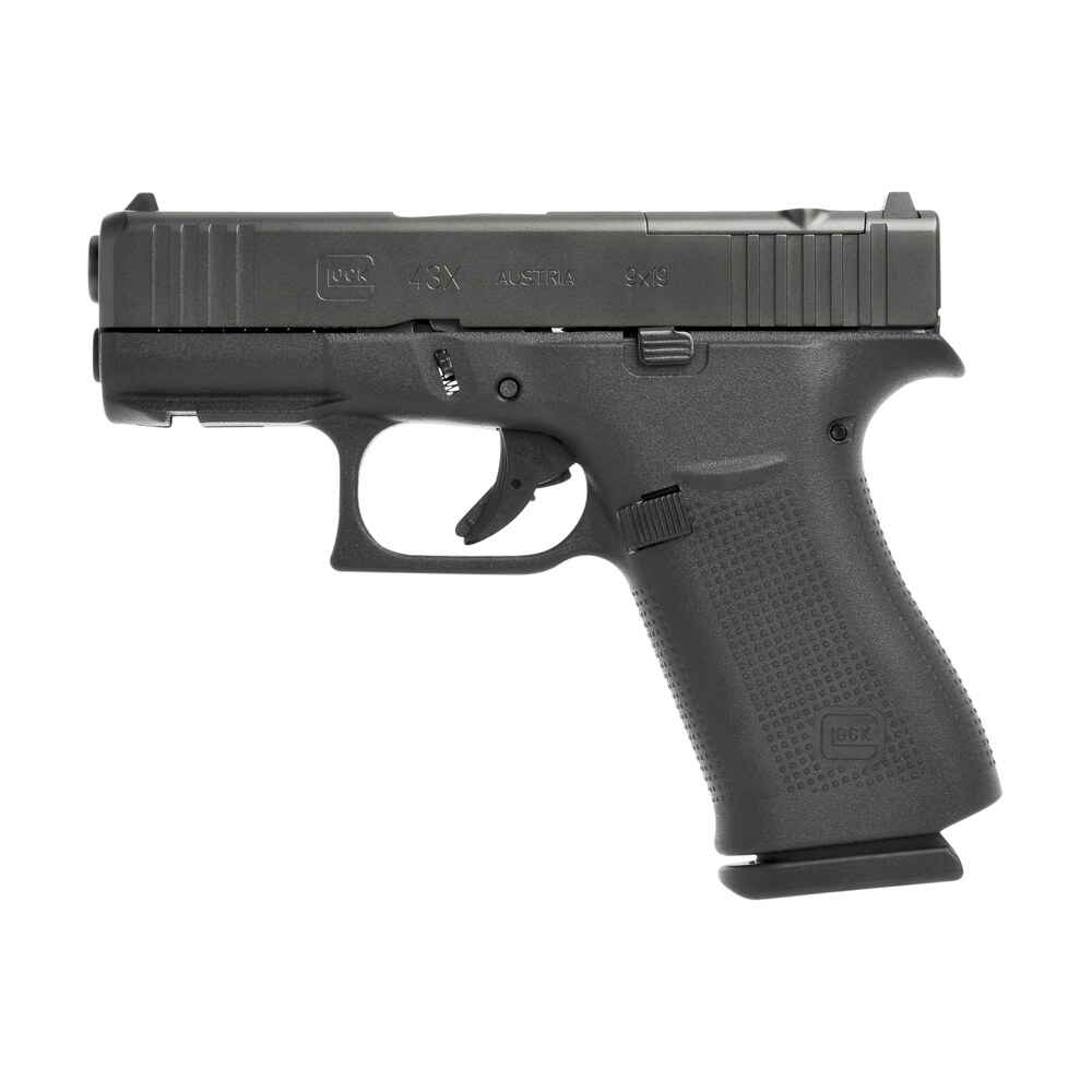 glock ux4350201frmos g43x mos slim sub compact 9mm luger 10+1 3.41" black gmb barrel, black cerakote mos cut/serrated slide, black polymer frame w/beavertail, black textured polymer grip, ambidextrous Glock UX4350201FRMOS G43X MOS Slim Sub-Compact 9mm Luger 10+1 3.41" Black GMB Sports South item 137482