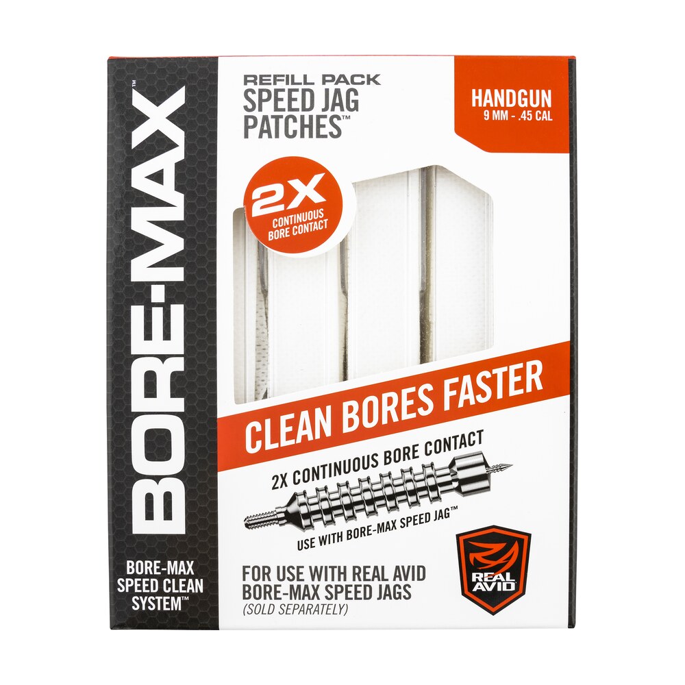 real avid avbmpatch4l bore max speed jag patches refill 9mm/45 cal handgun 4"l synthetic 250 per box Real Avid AVBMPATCH4L Bore-Max Speed Jag Patches Refill 9mm/45 Cal Handgun 4"L Synthetic 250 Sports South item 138377