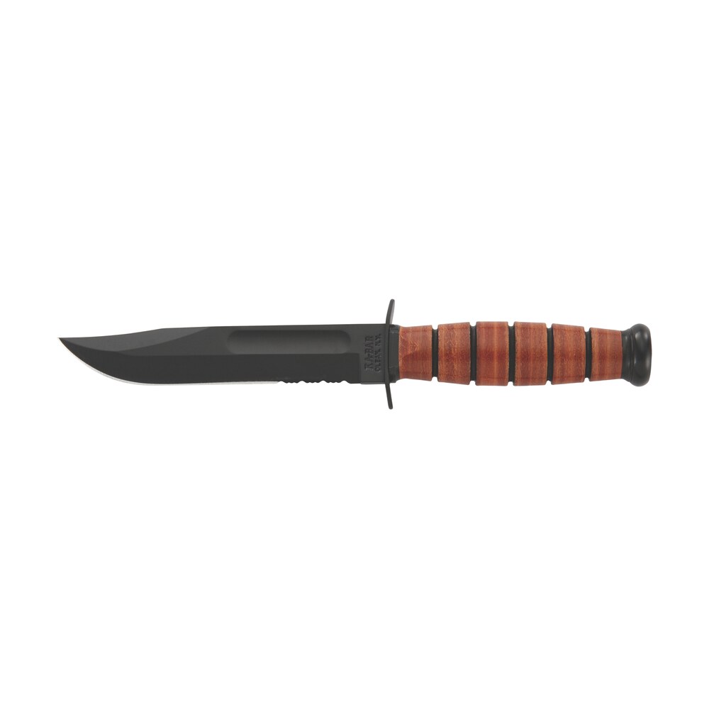 ka bar 1252 usmc 5.25″ fixed clip point part serrated black 1095 cro van blade, brown leather handle, includes sheath Ka-Bar 1252 USMC 5.25" Fixed Clip Point Part Serrated Black 1095 Cro-Van Blade, Brown Leather Sports South item 13912