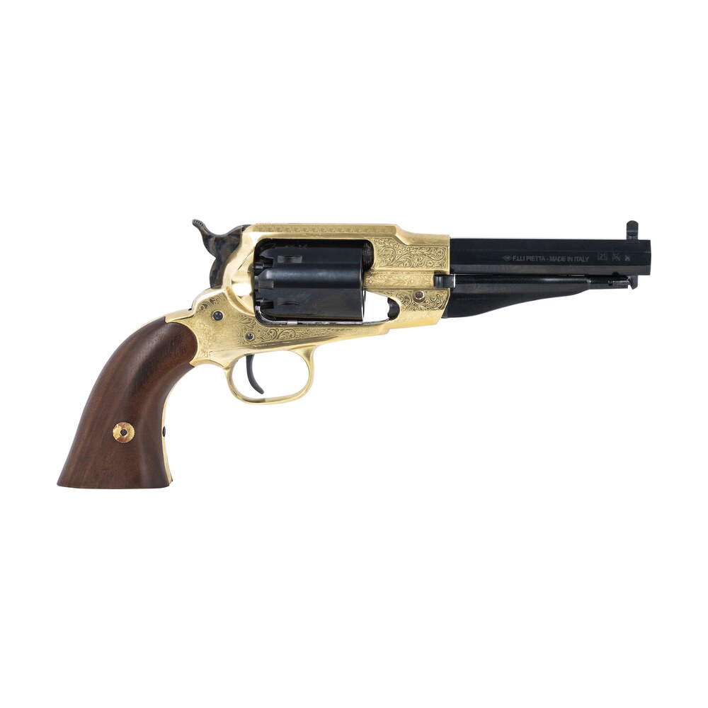pietta pf58bre44512 1858 sheriff 44 cal 5.50" 6rd brass frame engraved brass frame, blued engraved cylinder, blued engraved steel, barrel walnut grip Pietta PF58BRE44512 1858 Sheriff 44 Cal 5.50" 6rd Brass Frame Engraved Brass Sports South item 139279