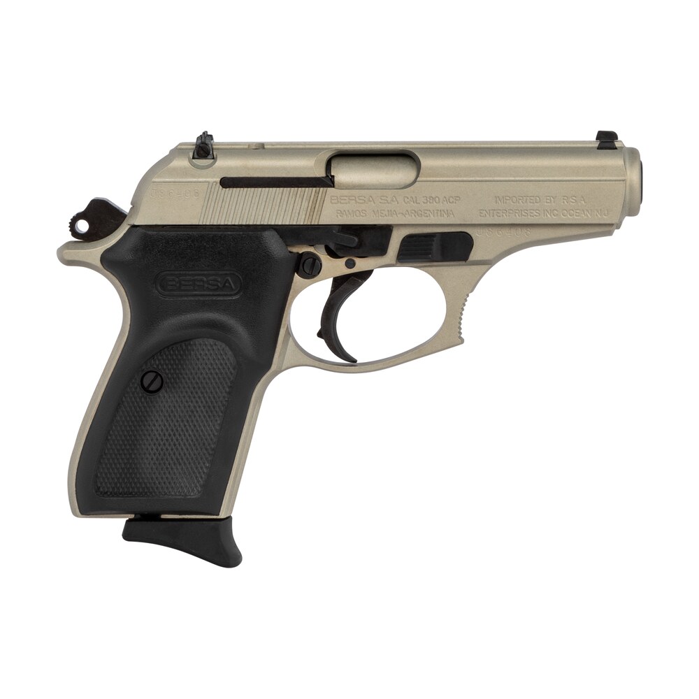 bersa t380nkl8 thunder micro compact frame 380 acp 8+1, 3.50" satin nickel steel barrel, serrated steel slide & aluminum frame Bersa T380NKL8 Thunder Micro-Compact Frame 380 ACP 8+1, 3.50" Satin Nickel Steel Sports South item 139423
