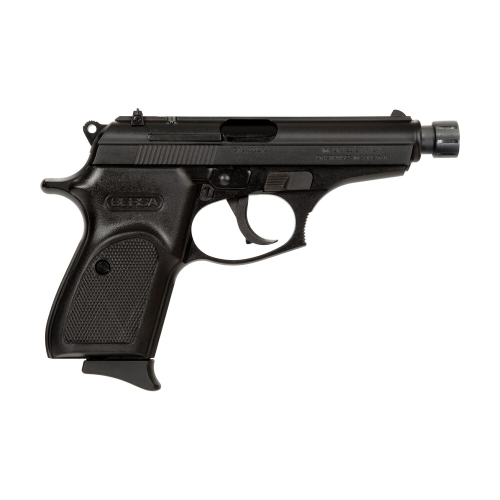 bersa t22mx thunder micro compact frame 22 lr 10+1, 3.50" black steel threaded barrel, matte black serrated slide & aluminum frame w/beavertail Bersa T22MX Thunder Micro-Compact Frame 22 LR 10+1, 3.50" Black Steel Threaded Sports South item 139436