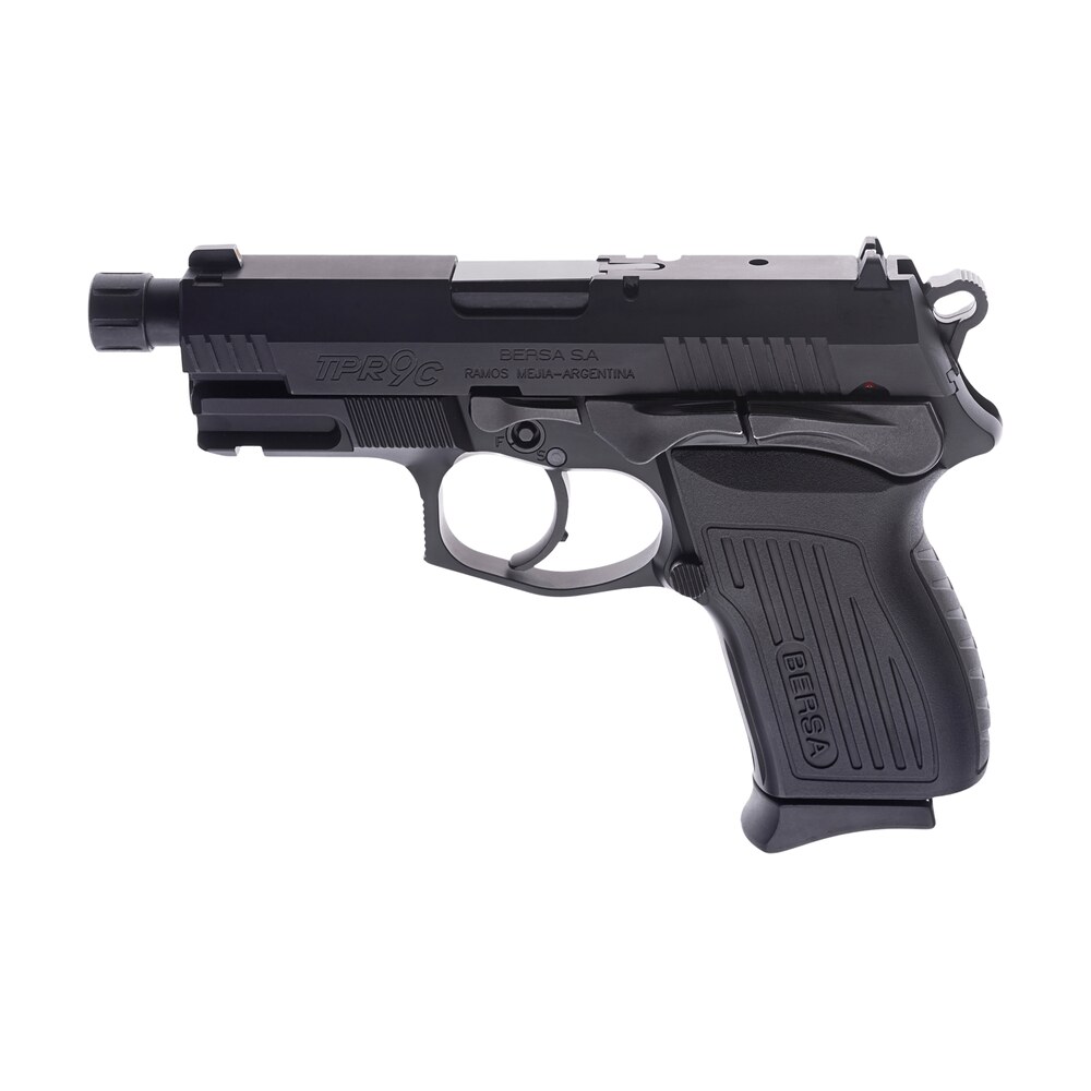 bersa tpr9cmx tprcx compact frame 9mm luger 13+1, 4.10" black steel threaded barrel, matte black serrated steel slide & aluminum frame w/beavertail, ambidextrous Bersa TPR9CMX TPRCX Compact Frame 9mm Luger 13+1, 4.10" Black Steel Threaded Sports South item 139440