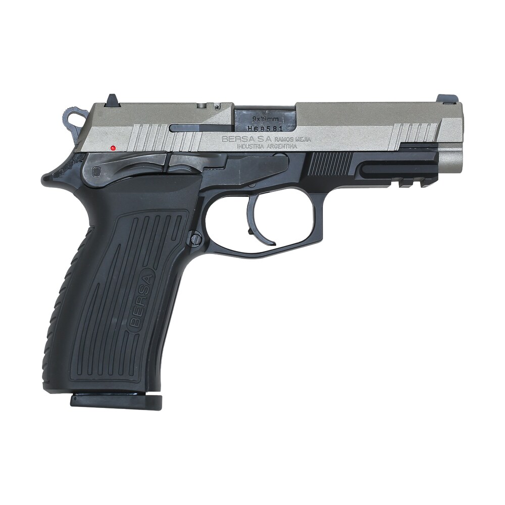 bersa tpr9dt tpr full size frame 9mm luger 17+1, 4.30" black steel barrel, nickel cerakote serrated steel slide, matte black aluminum frame w/picatinny rail, ambidextrous Bersa TPR9DT TPR Full Size Frame 9mm Luger 17+1, 4.30" Black Steel Sports South item 139441