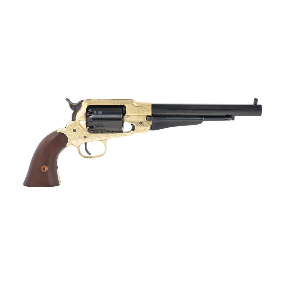 pietta pf58bre448 1858 44 cal 6rd 8" blued barrel & cylinder, engraved brass frame, walnut grip, brass trigger guard & backstrap Pietta PF58BRE448 1858 44 Cal 6rd 8" Blued Barrel & Cylinder, Engraved Brass Sports South item 139530