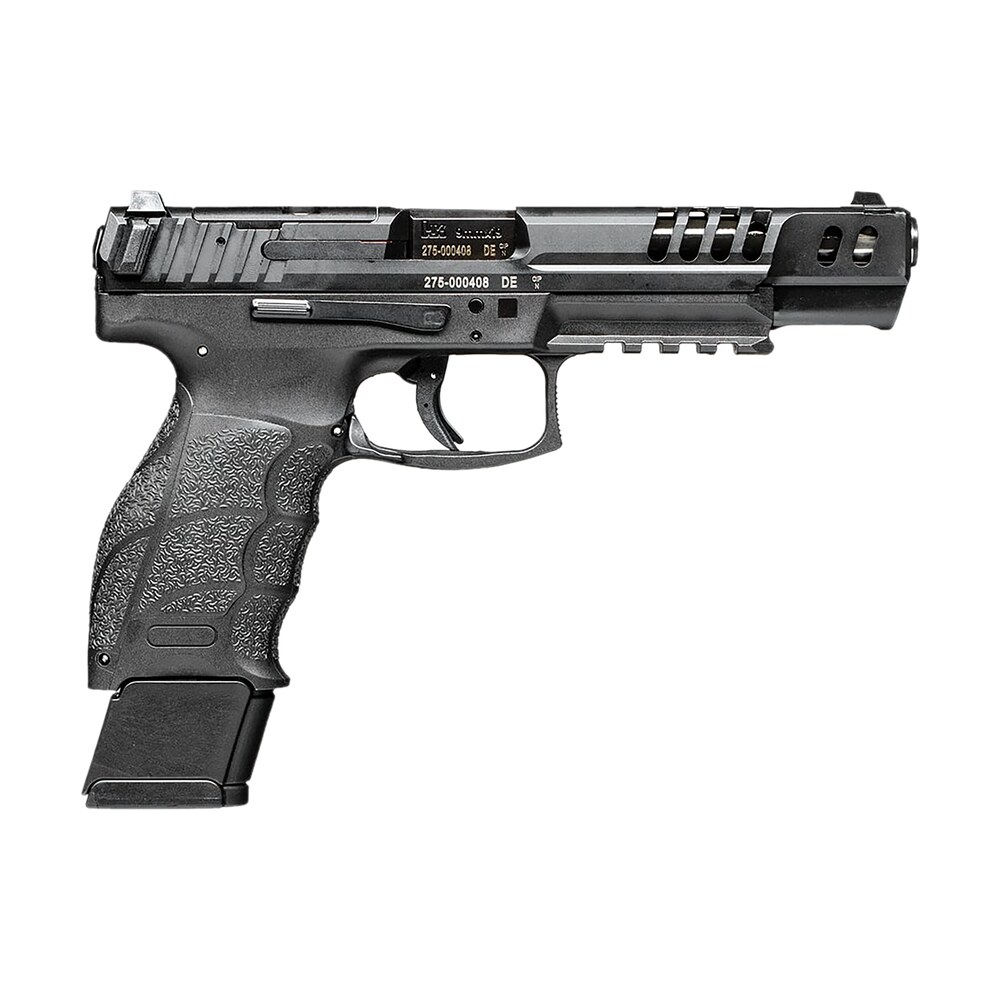 hk 81000553 vp9 match 9mm luger 20+1 5.51" polygonal rifled barrel, black optic ready/serrated w/ports slide & frame w/picatinny rail, black finger grooved polymer grips, ambidextrous HK 81000553 VP9 Match 9mm Luger 20+1 5.51" Polygonal Rifled Sports South item 139531