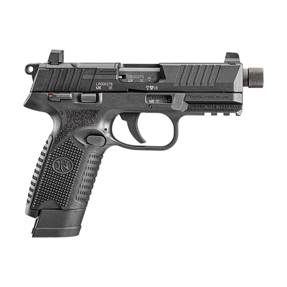 fn 66101011 502 tactical 22 lr 10+1 4.60" steel threaded barrel, black optic ready/serrated slide & polymer frame w/picatinny rail, black textured polymer grip, ambidextrous FN 66101011 502 Tactical 22 LR 10+1 4.60" Steel Threaded Sports South item 139625