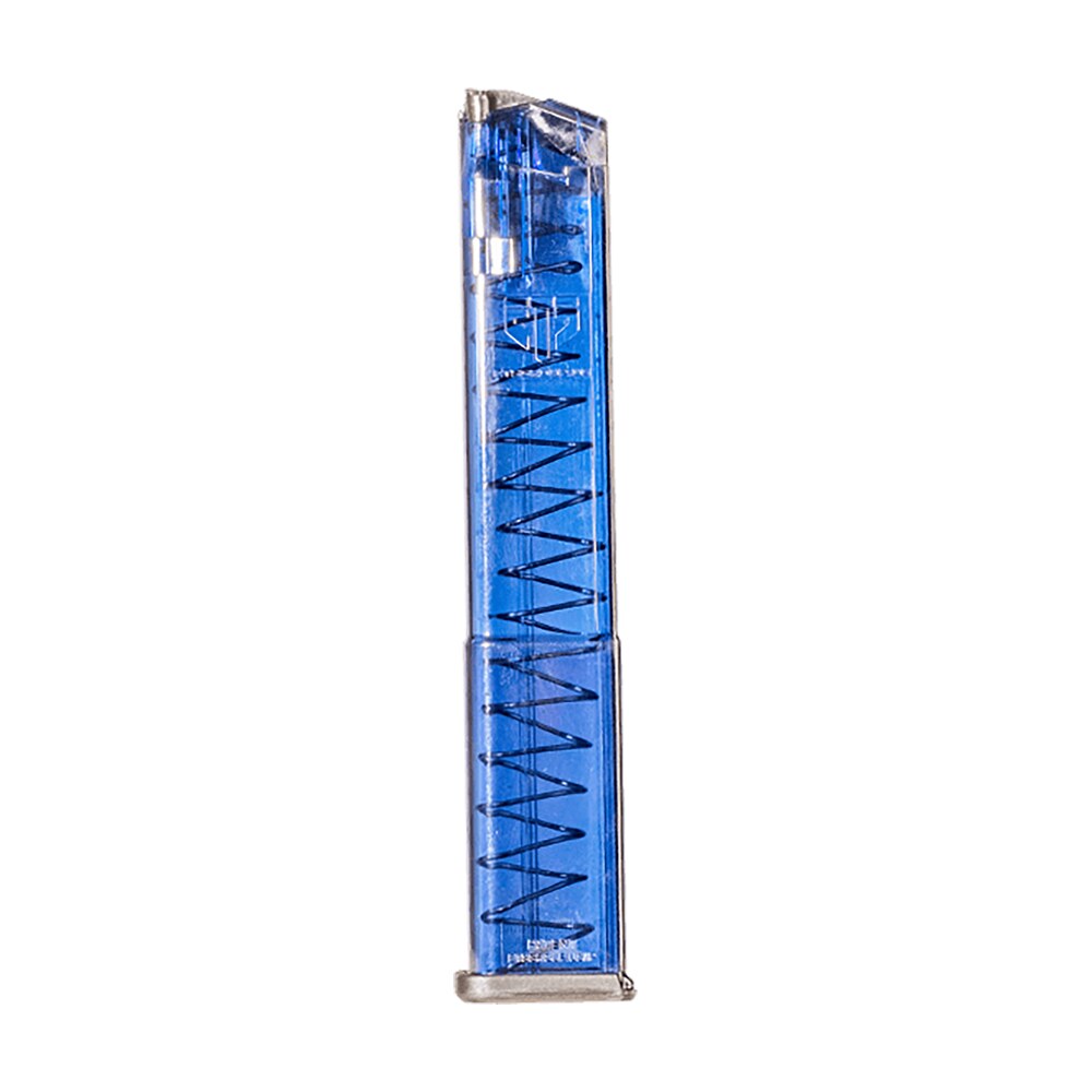 ets group glk18g2blu pistol mags 31rd extended w/gen2 floor plate 9mm luger compatible w/ glock 17/18/19/19x/26/34/45 clear blue polymer ETS Group GLK18G2BLU Pistol Mags 31rd Extended Sports South item 140294