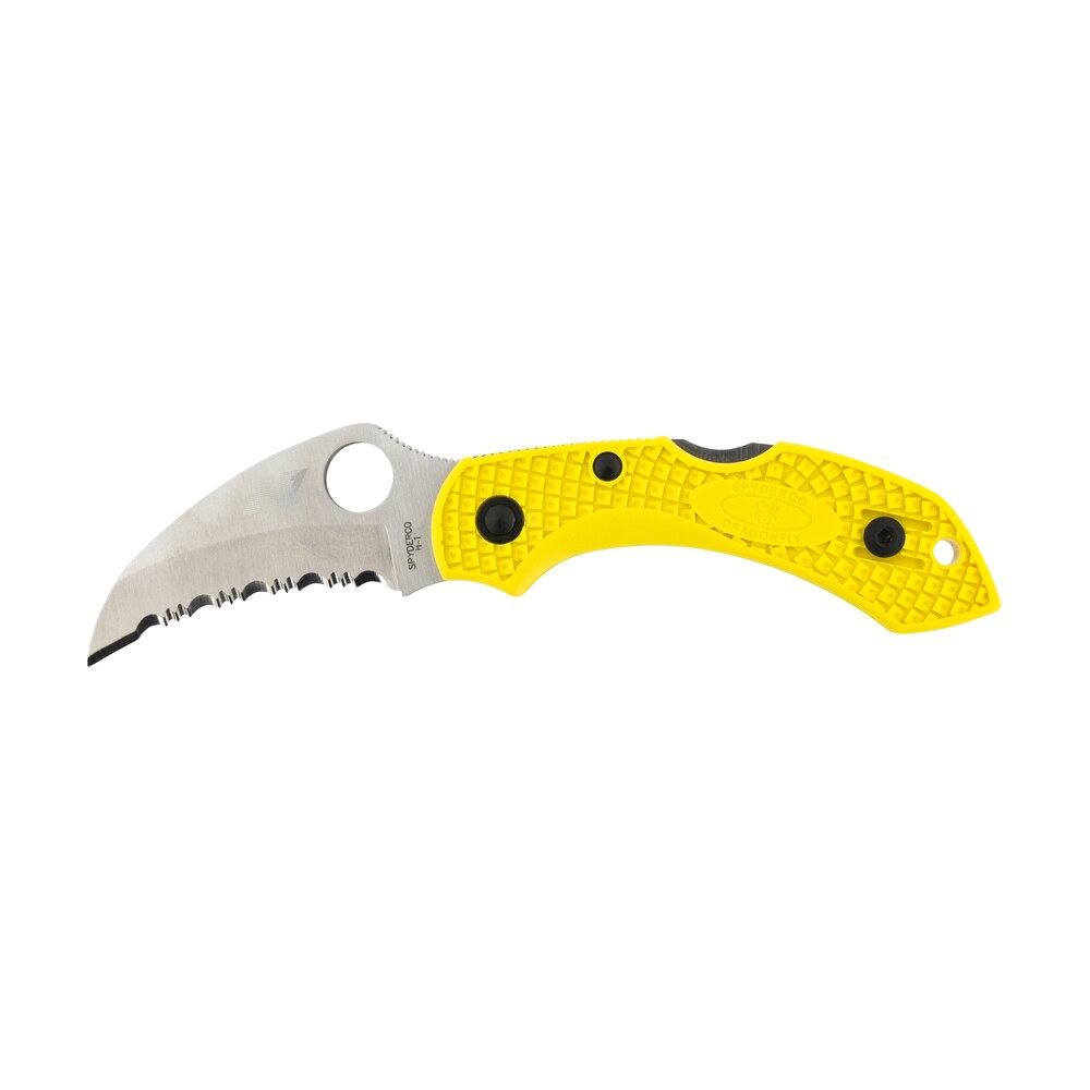 spyderco c28syl2hb dragonfly 2 salt 2.30" folding hawkbill serrated h2 steel blade yellow frn handle, includes pocket clip Spyderco C28SYL2HB Dragonfly 2 Salt 2.30" Folding Hawkbill Serrated H2 Steel Blade Yellow FRN Sports South item 140509