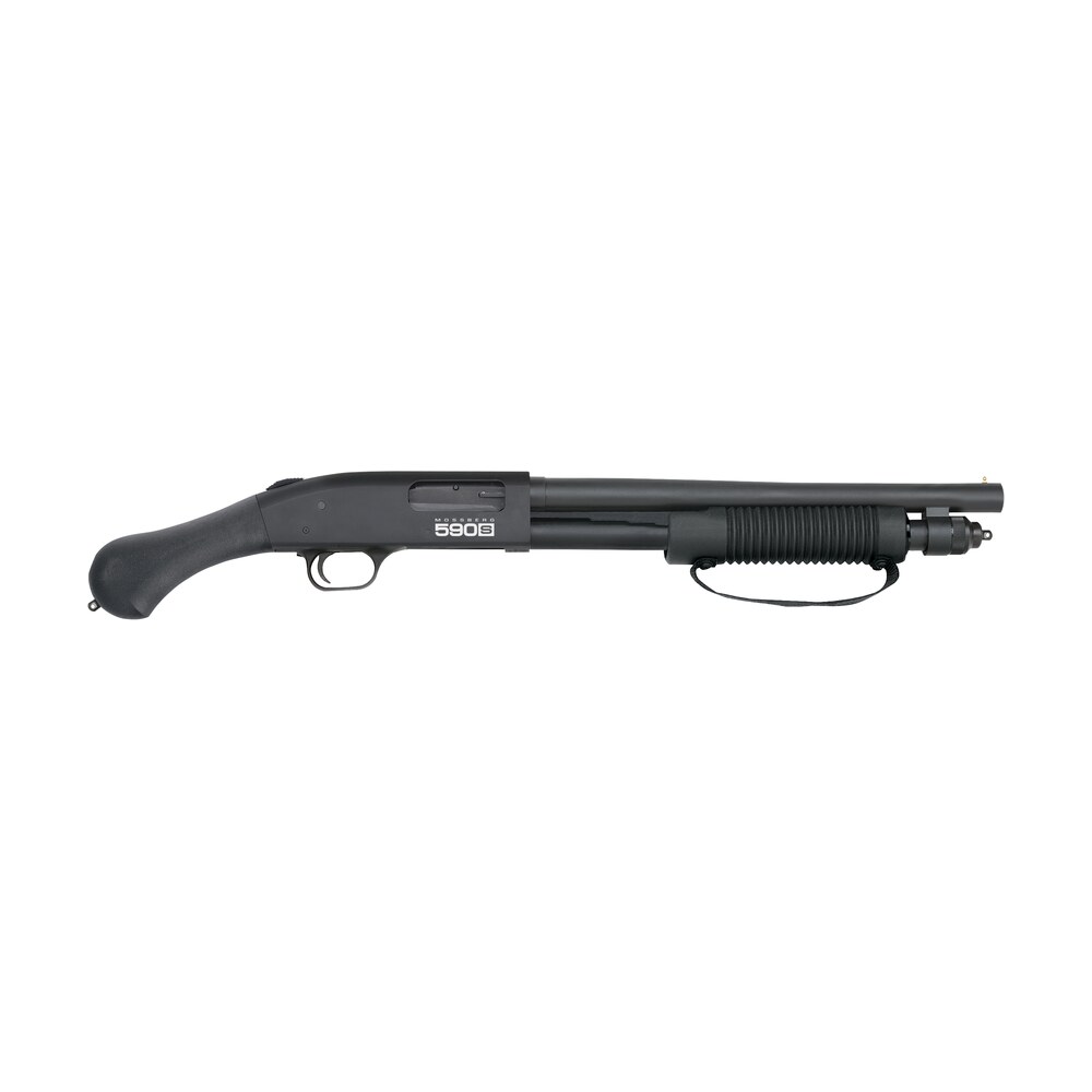 mossberg 51601 590s shockwave 12 gauge pump 3" 8+1 14.38" matte blued steel barrel, black anodized receiver, black raptor birdshead grip Mossberg 51601 590S Shockwave 12 Gauge Pump 3" 8+1 14.38" Matte Blued Steel Sports South item 140723