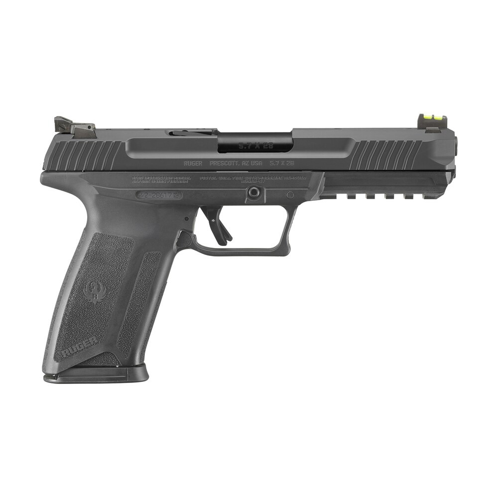ruger 16403 ruger 5.7 pro 5.7x28mm 20+1 4.94" black nitride alloy steel barrel, black oxide optic cut/serrated steel slide, black polymer frame w/picatinny rail, black polymer grip, right hand Ruger 16403 Ruger-5.7 Pro 5.7x28mm 20+1 4.94" Black Nitride Alloy Steel Sports South item 140797