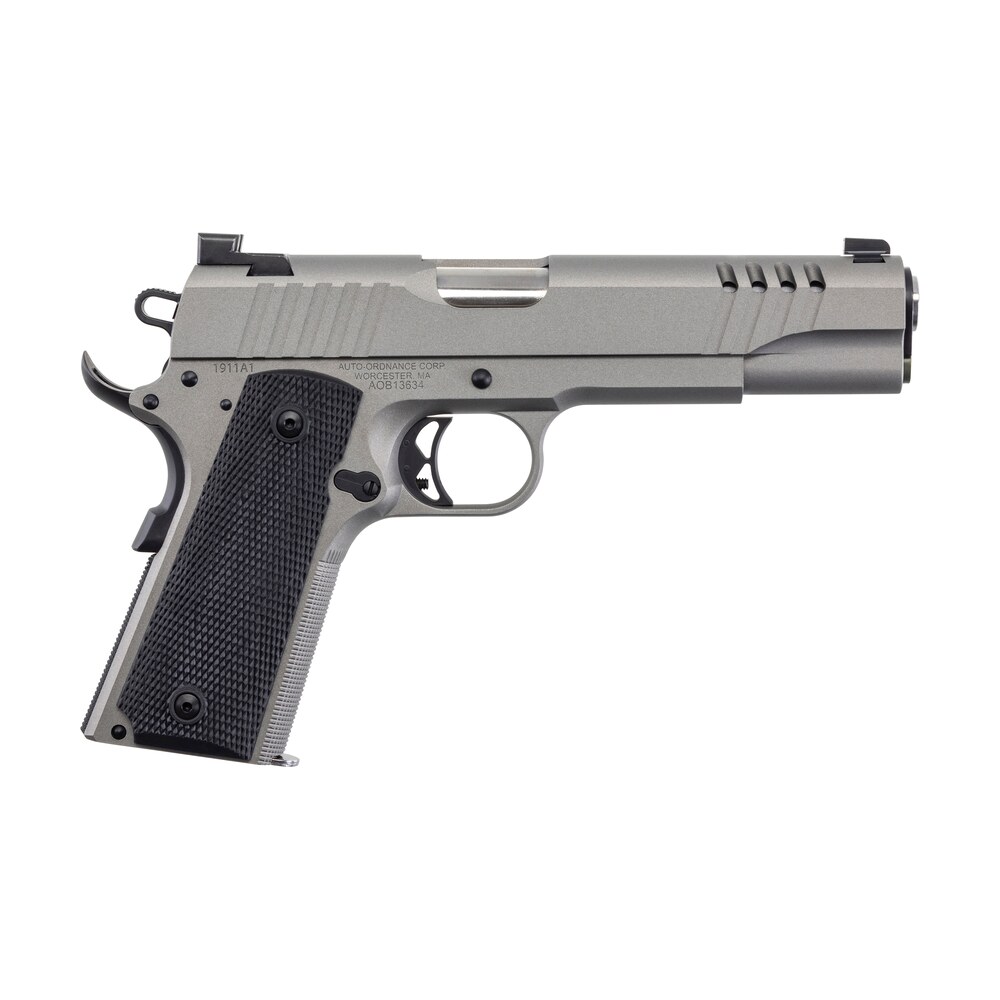 auto ordnance 1911tcac6n 1911 a1 45 acp 7+1 5" savage silver cerakoate, serrated/ported slide, black rubber grips, truglo night sights Auto-Ordnance 1911TCAC6N 1911 A1 45 ACP 7+1 5" Savage Silver Cerakoate, Serrated/Ported Slide, Sports South item 140904