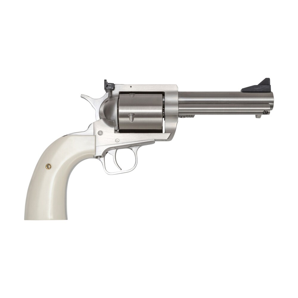 magnum research bfr44mag5b6 bfr short cylinder 44 rem mag 6 shot, 5" brushed stainless steel barrel, cylinder & frame, white polymer grip, hammer safety, exposed hammer Magnum Research BFR44MAG5B6 BFR Short Cylinder 44 Rem Mag 6 Shot, 5" Brushed Stainless Steel Sports South item 140959