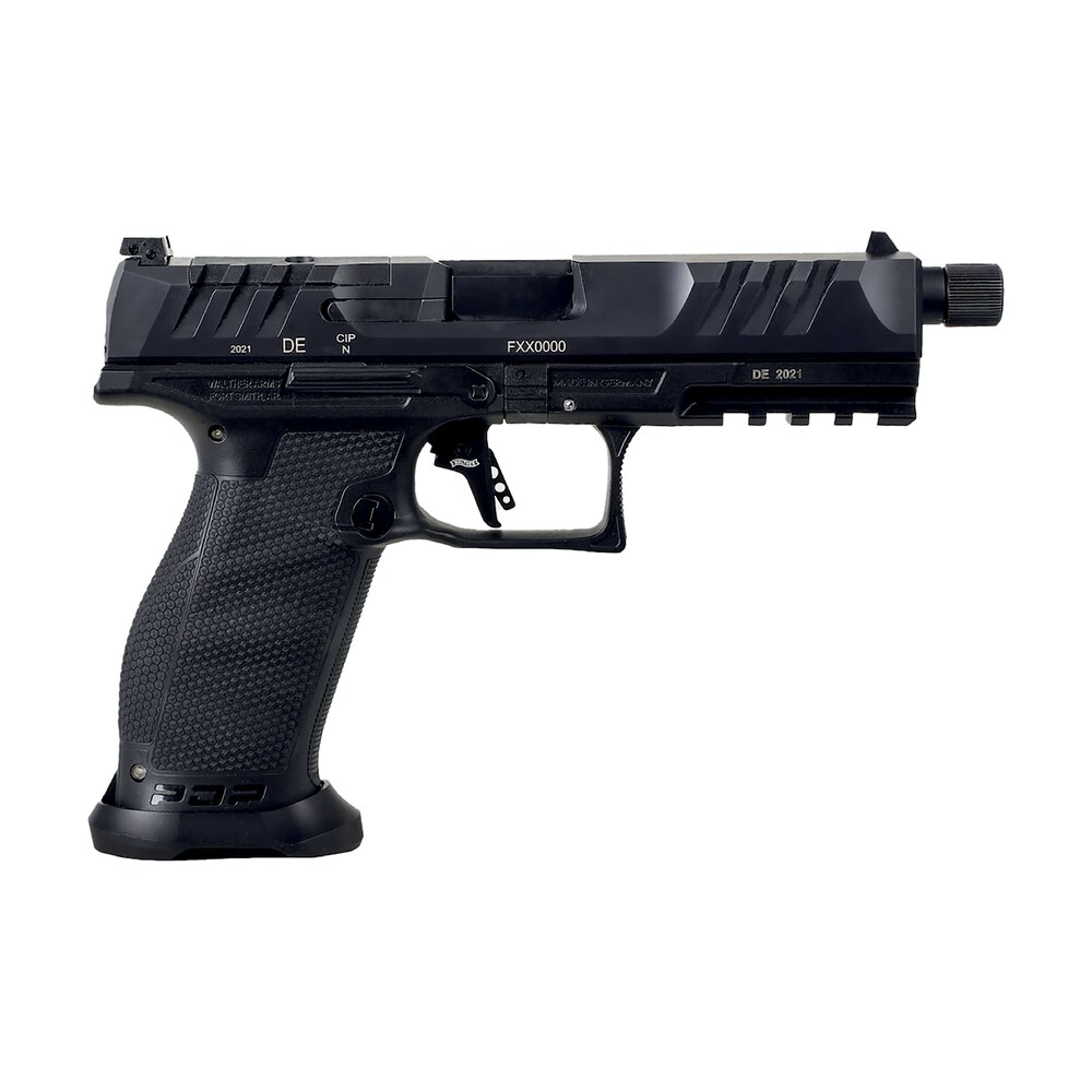 walther arms 2858142 pdp pro sd 9mm luger 10+1 5.10" threaded barrel, black, optic cut/serrated slide, polymer frame with pic. rail, performance duty grip, flared magwell Walther Arms 2858142 PDP Pro SD 9mm Luger 10+1 5.10" Threaded Sports South item 141060