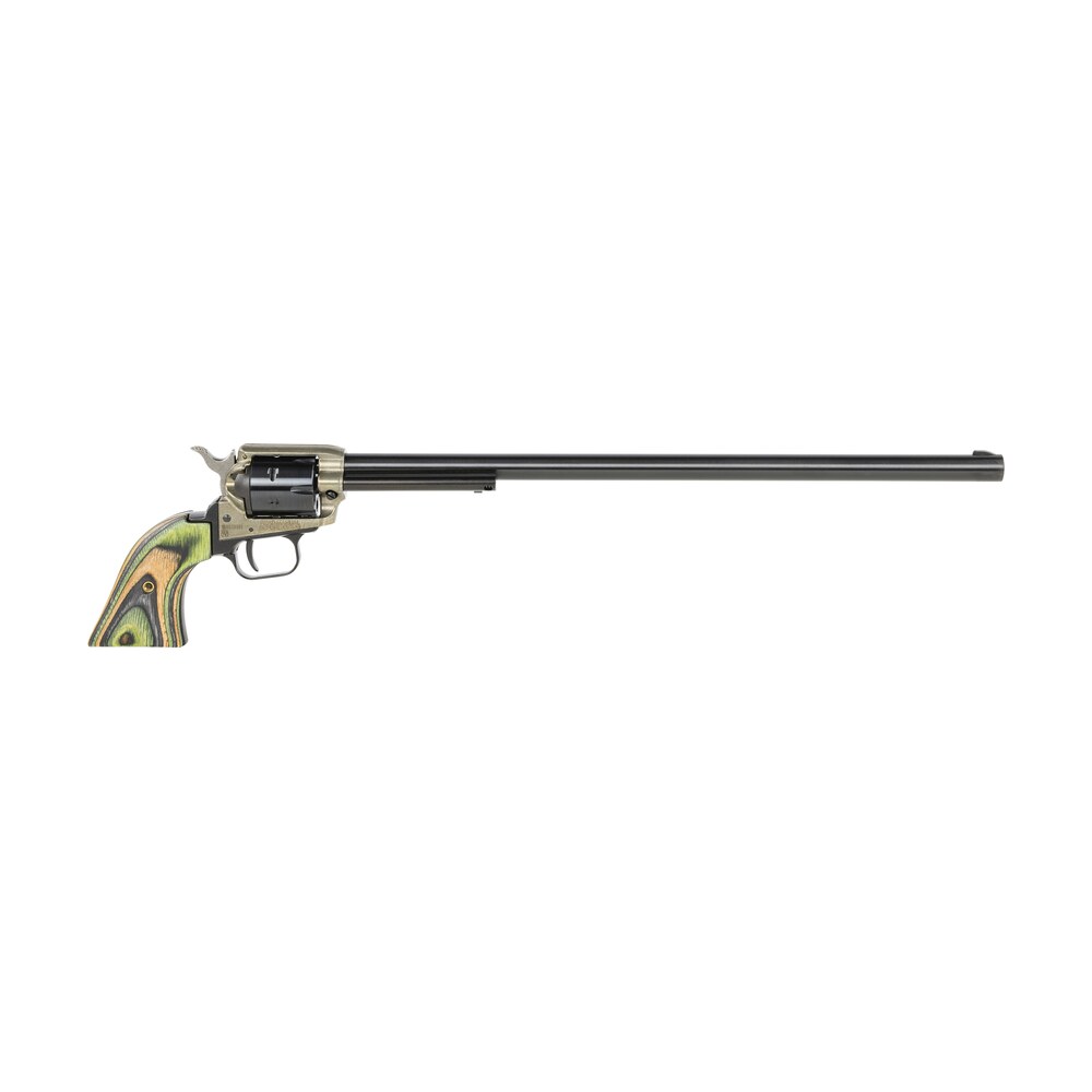 heritage mfg rr22ch16 rough rider 22 lr 6 shot 16" black black cylinder & cylinder, simulated case hardened zamak frame, camo laminate grips Heritage Mfg RR22CH16 Rough Rider 22 LR 6 Shot 16" Black Black Cylinder & Cylinder, Sports South item 141097